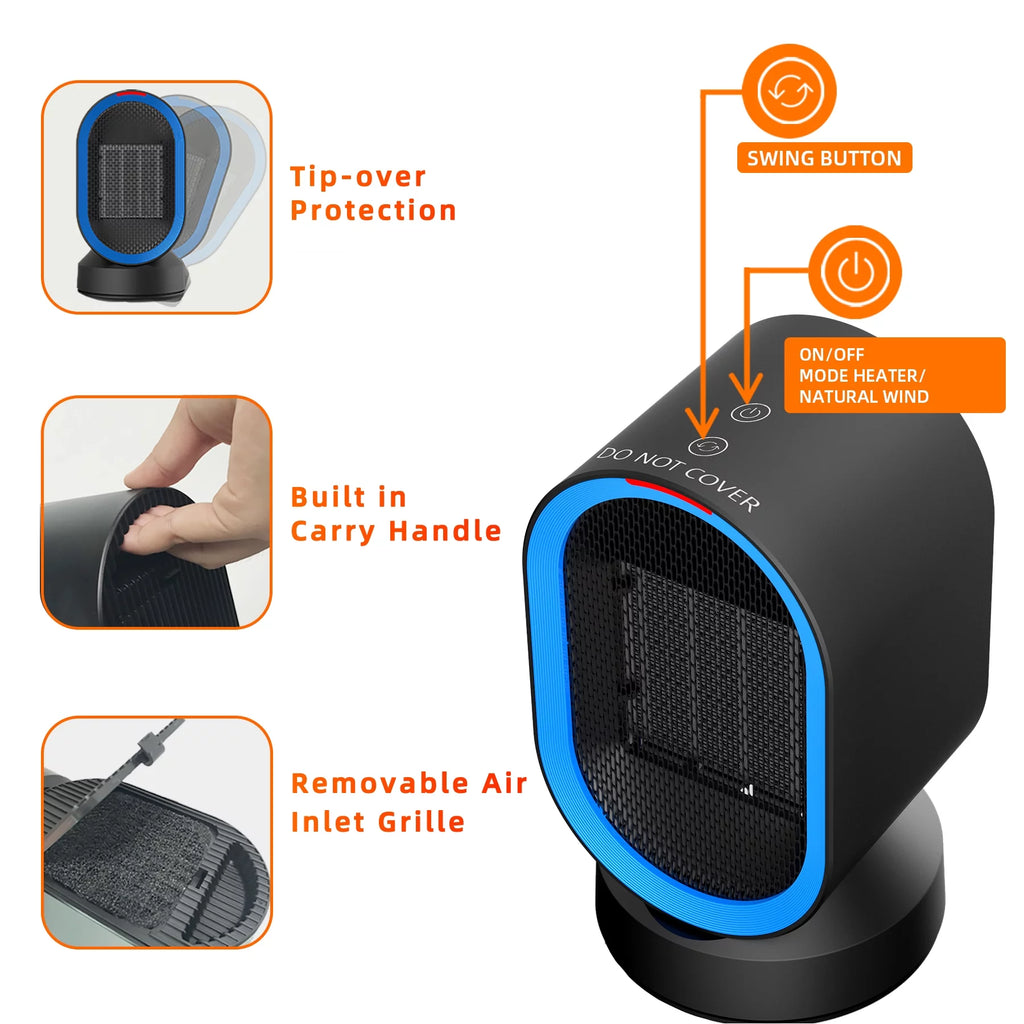 600W PTC Ceramic Space Heater with Oscillation, Black I99928