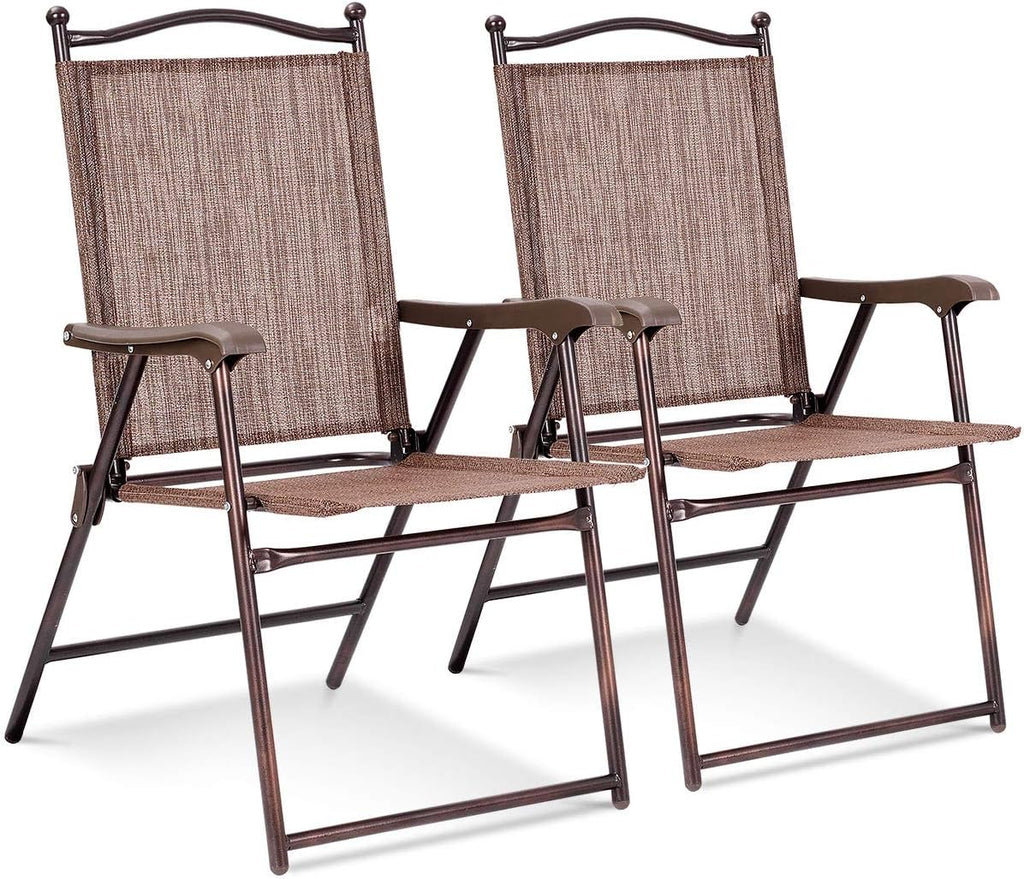 Set of 2 Brown Folding Sling Chairs with Armrest C7307