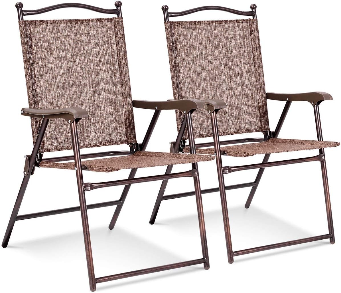 Set of 2 Brown Folding Sling Chairs with Armrest C7307