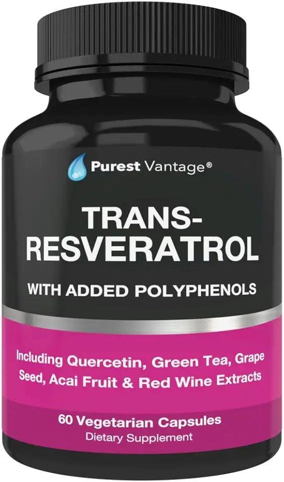 1400mg Resveratrol Supplement with Quercetin, Grape Seed, Green Tea, Acai and Red Wine Extract, 60 Veggie Capsules B780701