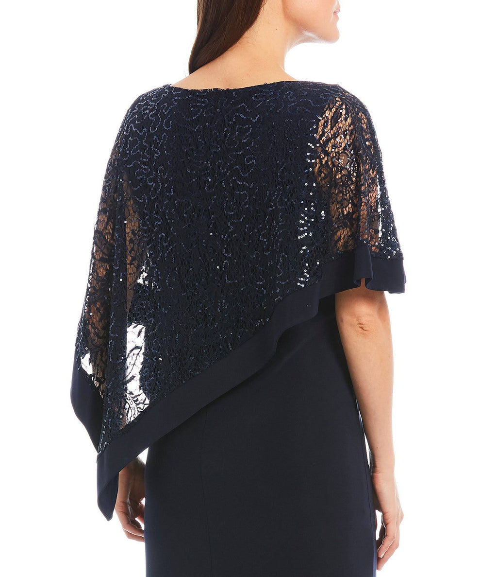 Black Sequined Lace Cape Gown H925