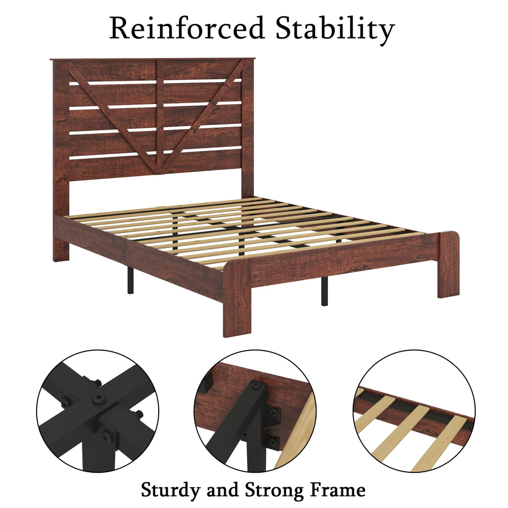 Queen Wood Platform Bed Frame with Headboard U757138