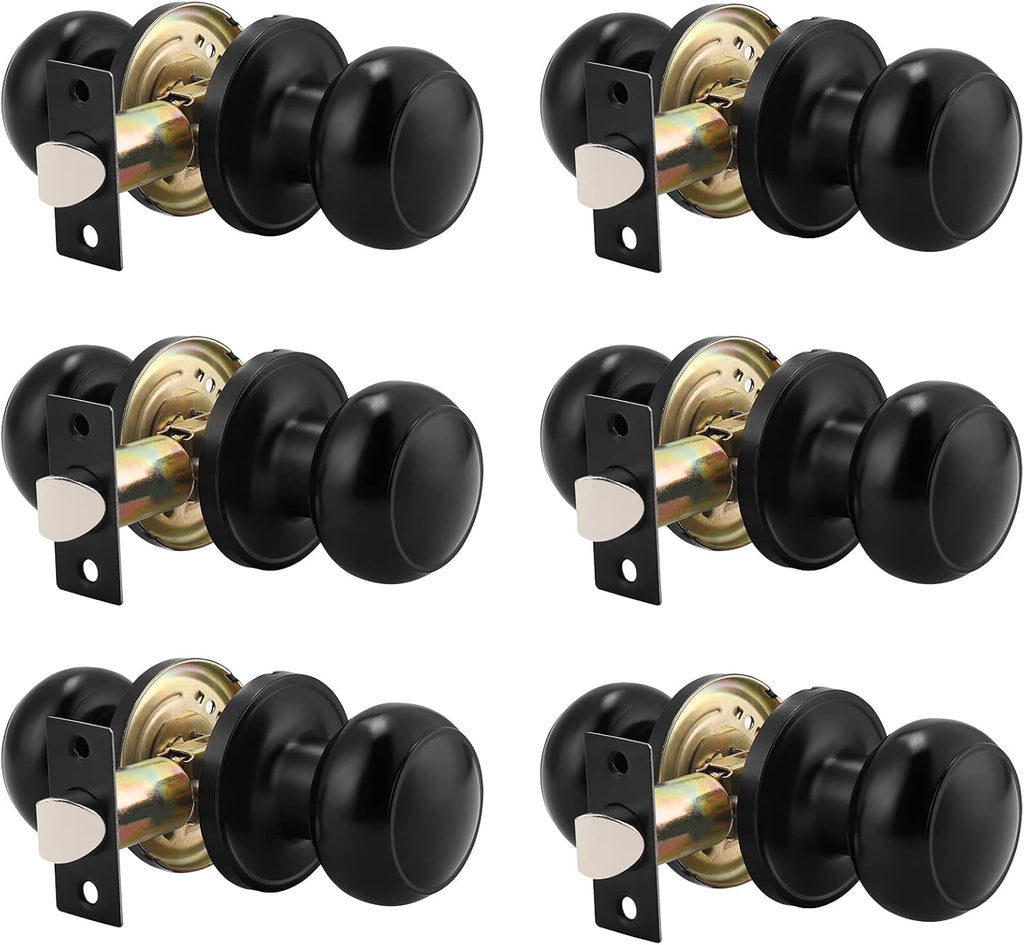 6 Pack Round Passage Door Knob Black Finish Door Hardware S885