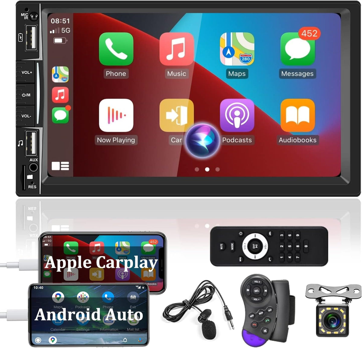 Double Din 7 Inch Touch Screen Car Stereo with Rear View Camera G11126