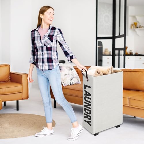 Grey Rolling Slim Laundry Basket on Wheels Z592