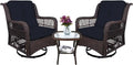 3-Piece Wicker Bistro Set Swivel Rocking Chairs Glass-Top Coffee Table E7671