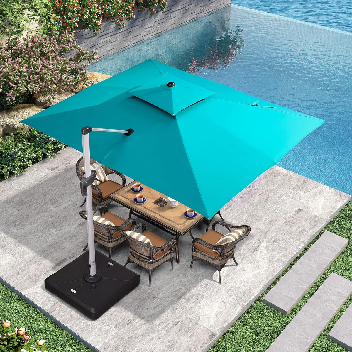 9' X 11' Navy Blue Rectangle Cantilever Patio Umbrella B3262