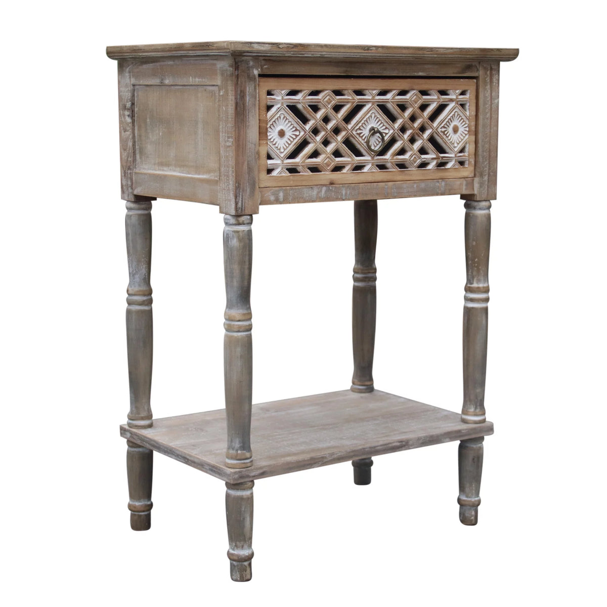 Farmhouse Wood Storage Cabinet with Drawer and Shelf, Antique Brown and White A378