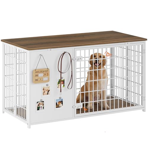 Foldable White and Walnut Wooden Dog Crate Furniture R5668