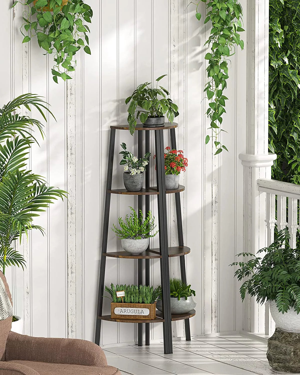 Rustic Brown 4 Tier Corner Bookshelf X239