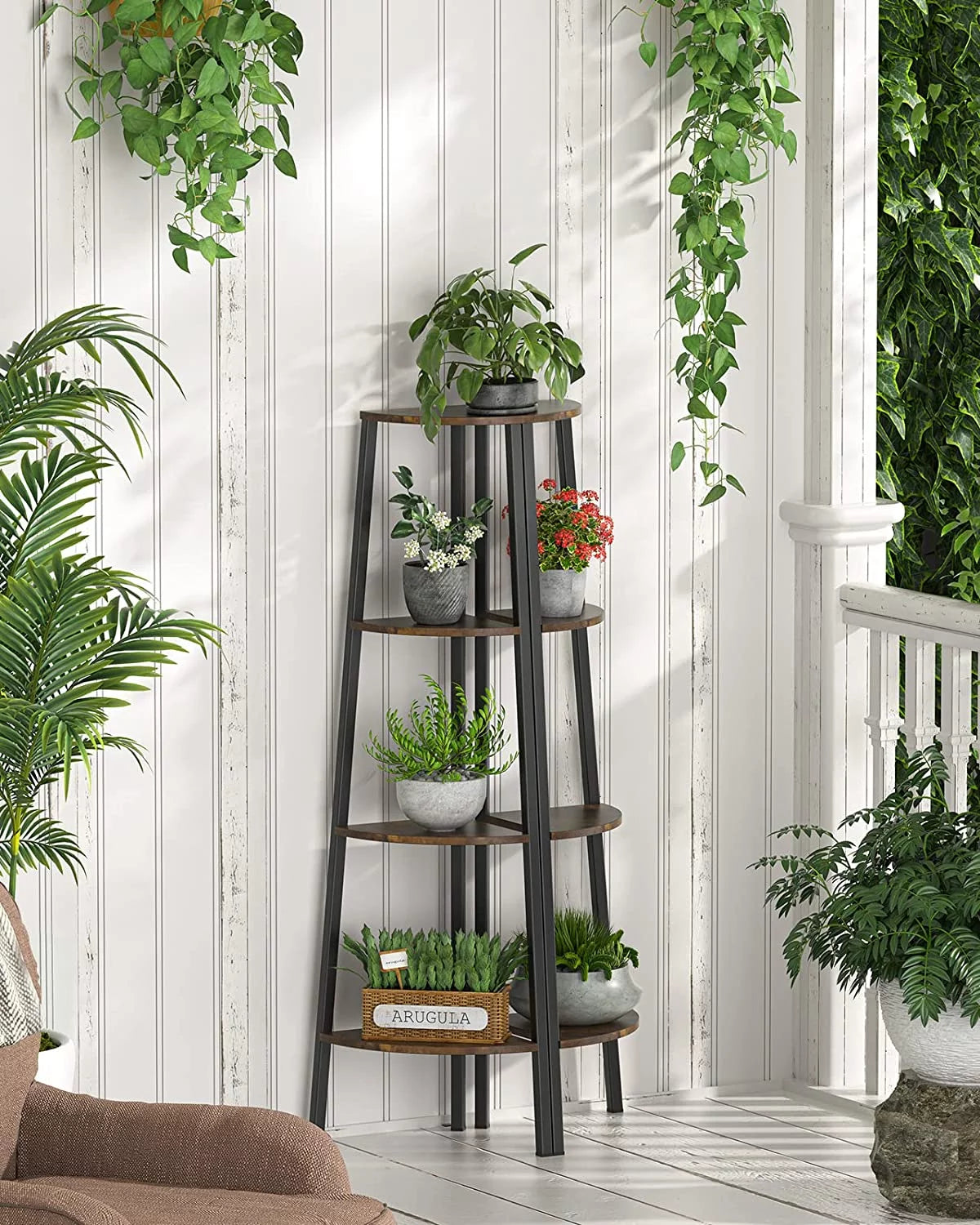 Rustic Brown 4 Tier Corner Bookshelf X239