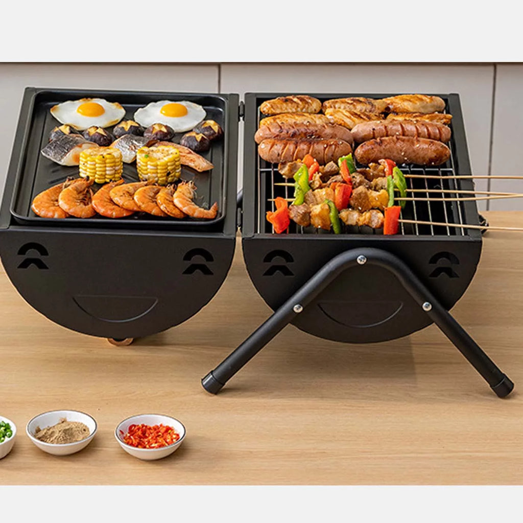 Portable Tabletop Charcoal BBQ Grill Cast Iron Black L63287