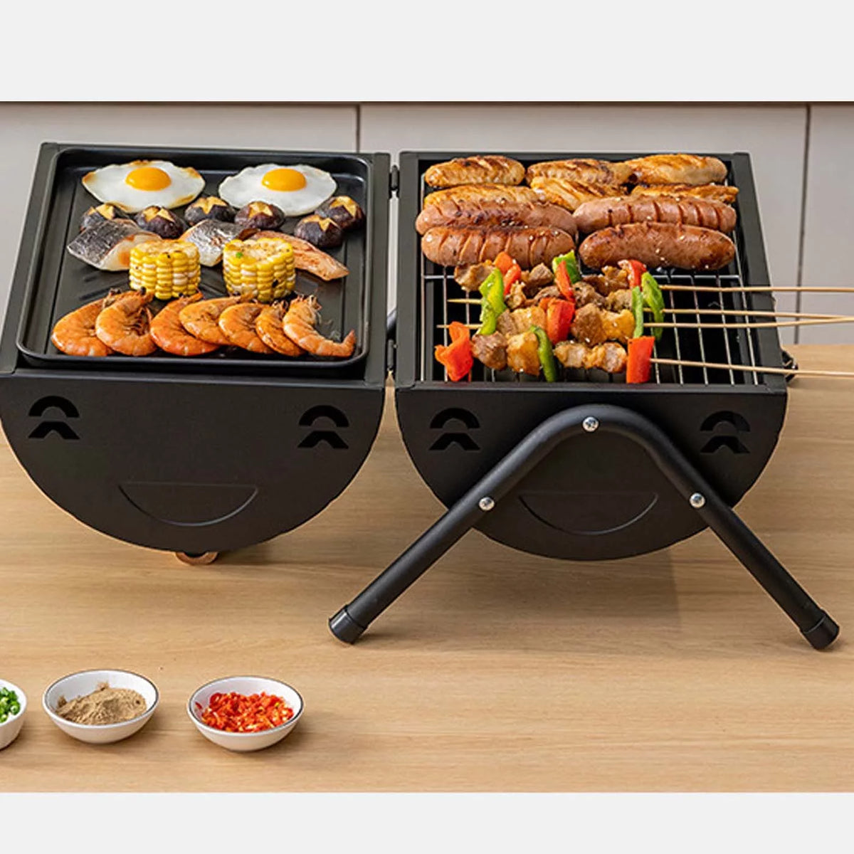 Portable Tabletop Charcoal BBQ Grill Cast Iron Black L63287