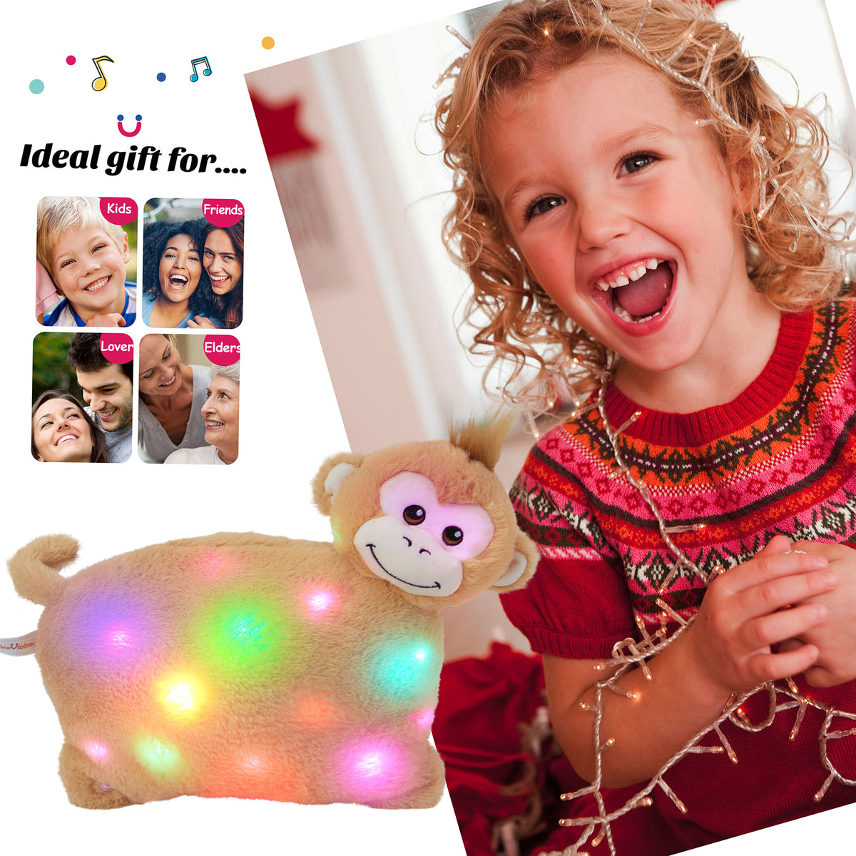 12'' Musical LED Monkey Stuffed Animal Plush Toy J778