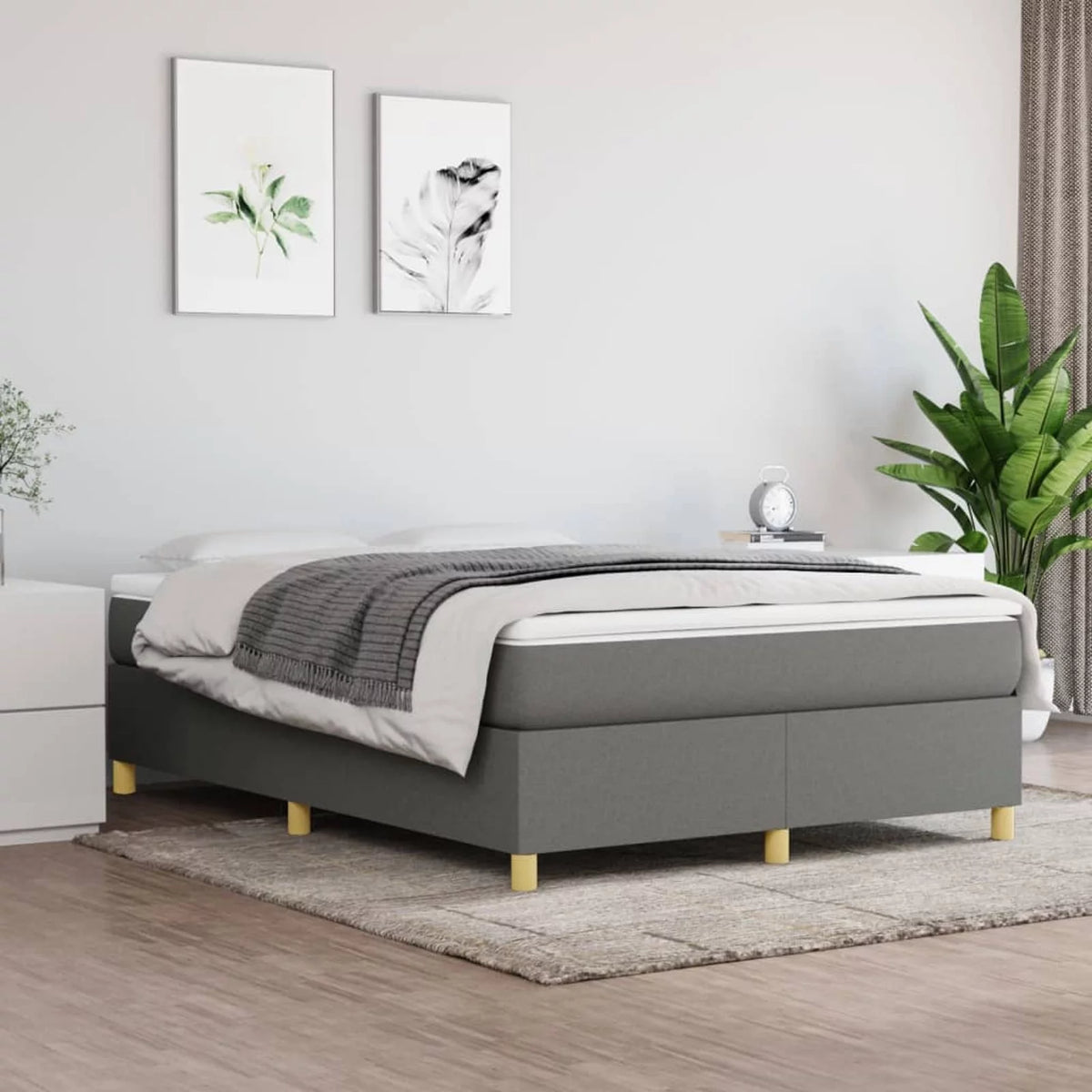 Queen Size Fabric Platform Bed Frame Dark Gray P988