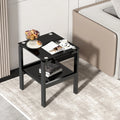 Black Tempered Glass 2-Layer Side Table with Storage Shelf P523