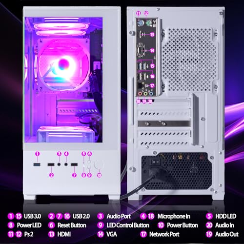 White Desktop PC AMD Ryzen 7-5700G 8 core 3.9GHz 16G DDR4 RAM 512GB NVME SSD Tower Computer with Power Supply 400W J603