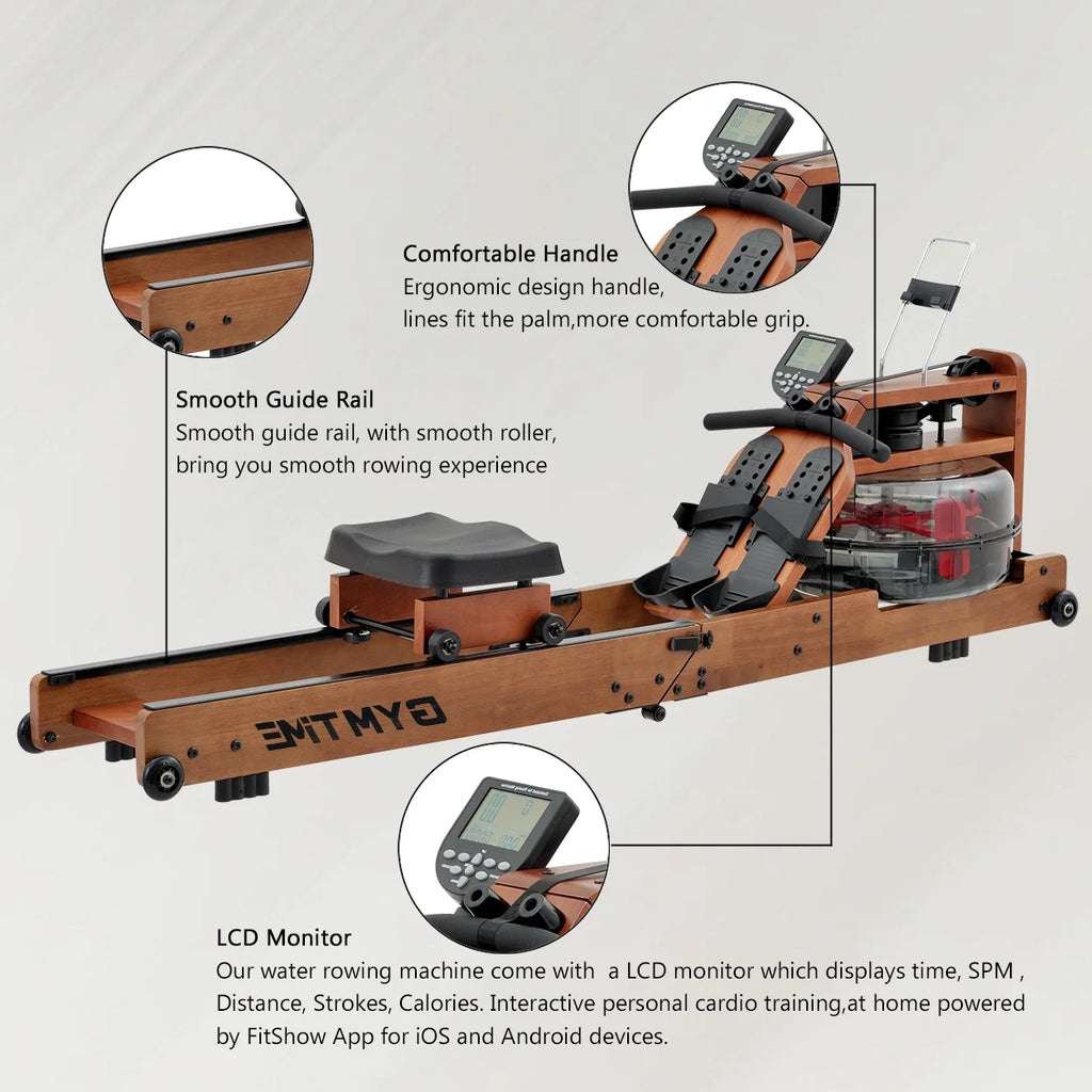 Solid Wood Water Rowing Machine with LCD Monitor A8783