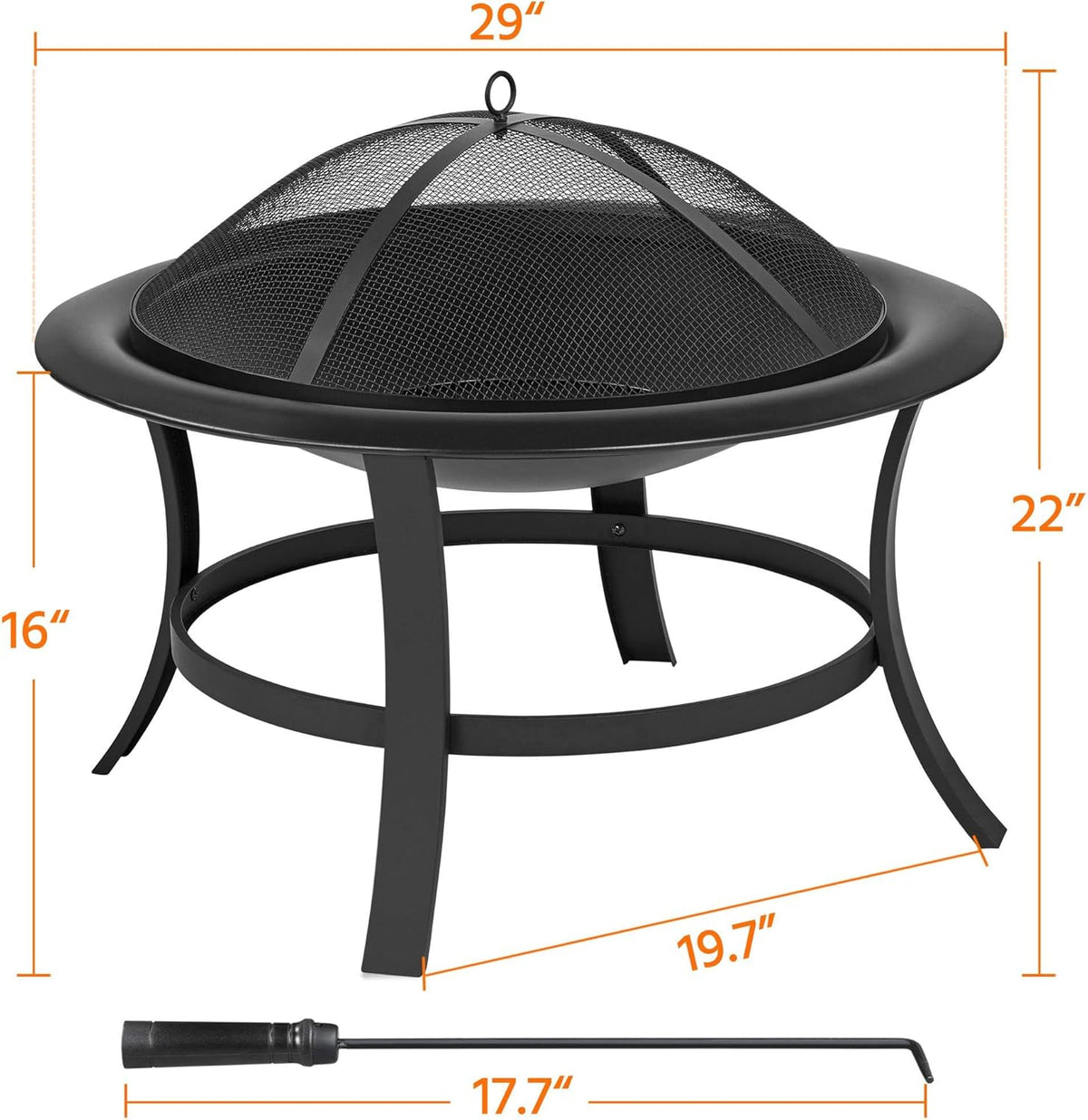 29'' Wood Burning Fire Pit with Grate & Spark Screen Cover O3750