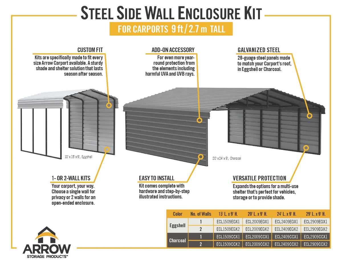 Galvanized Steel Carport Kit with 1-Sided Enclosure I724