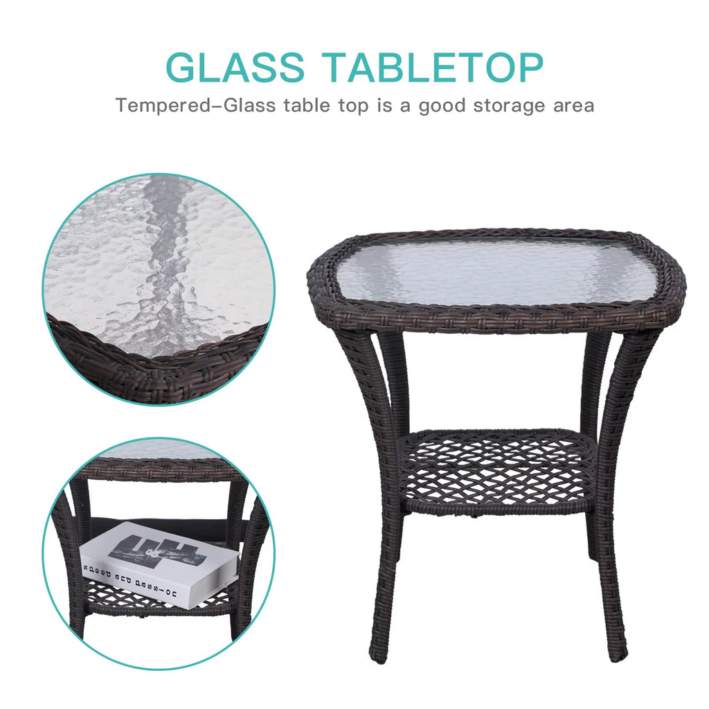 3-Piece Wicker Bistro Set Swivel Rocking Chairs Glass-Top Coffee Table E7671
