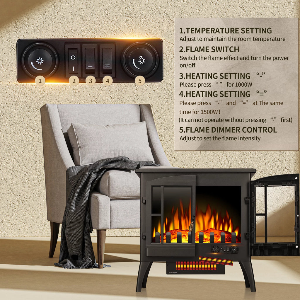 Electric Fireplace Stove, Freestanding, Portable, Thermostat, 1000W/1500W (23 Inch) G408