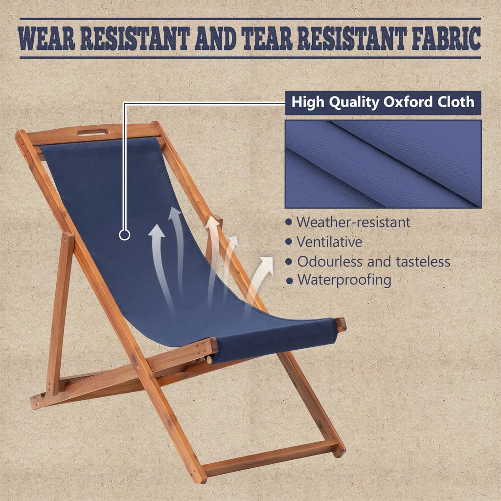 Beach Chair 2 Set Folding Reclining Chair with Solid Wood Frame Blue T254751
