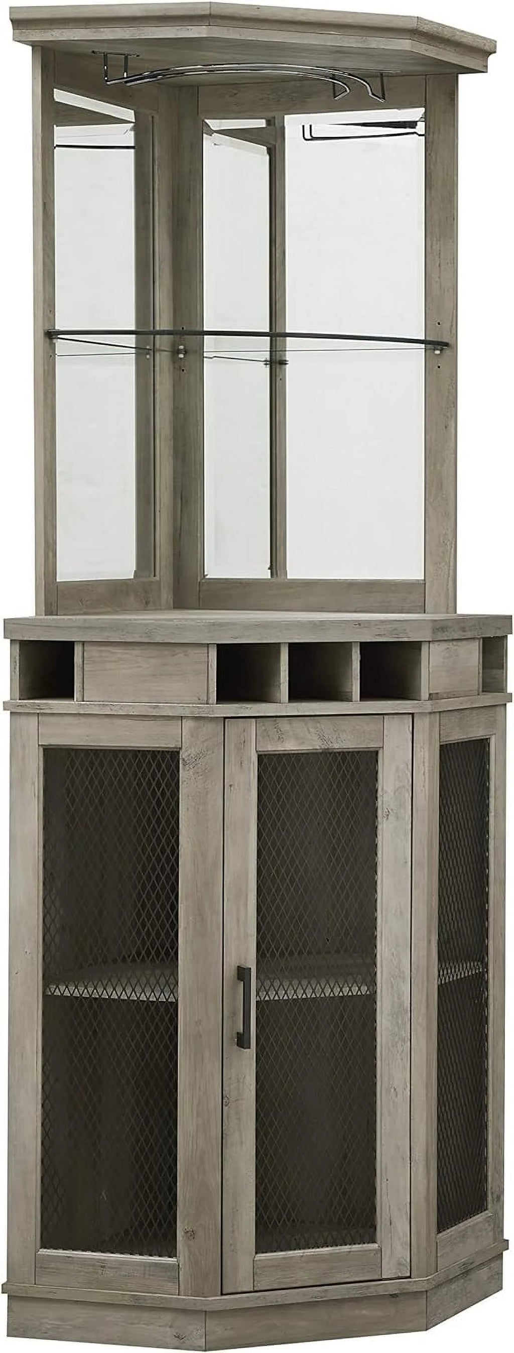 Stone Grey Corner Bar Unit with Built-In Wine Rack and Lower Bar Cabinet N795008