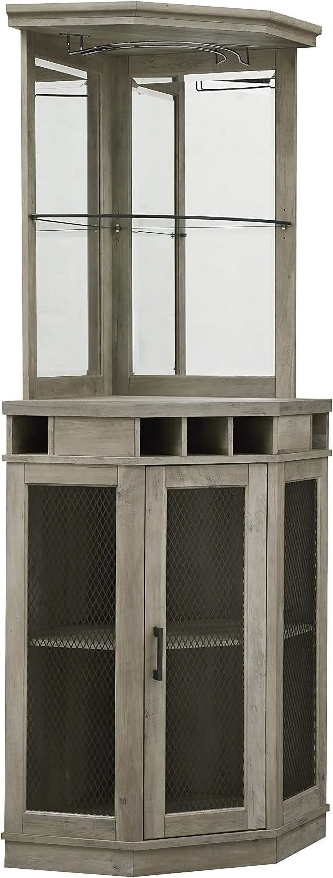 Stone Grey Corner Bar Unit with Built-In Wine Rack and Lower Bar Cabinet N795008