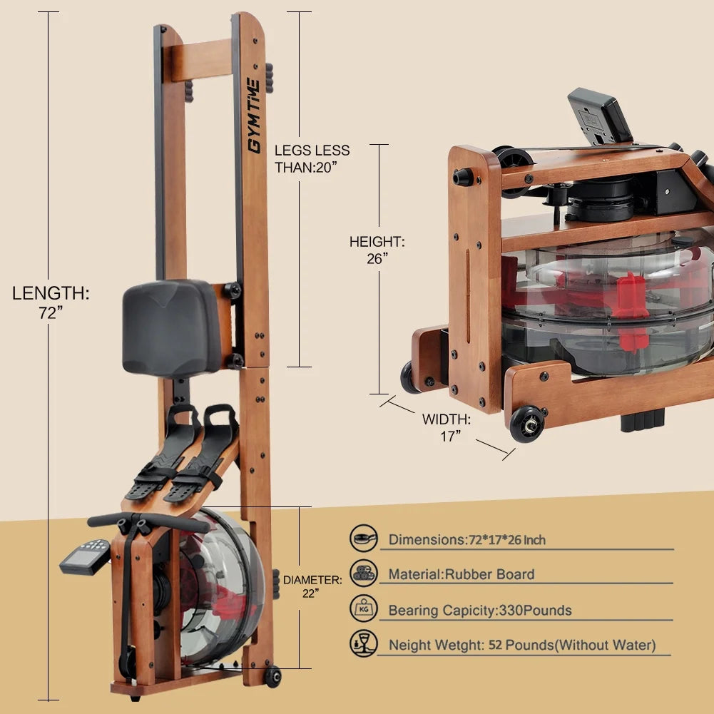 Solid Wood Water Rowing Machine with LCD Monitor A8783