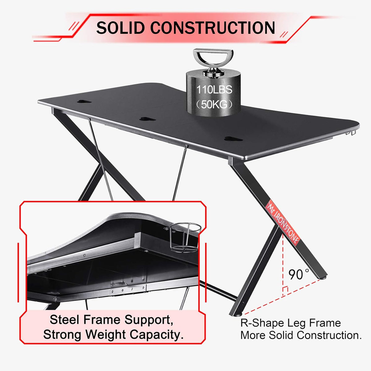 Black 63 W x 32 D Gaming Desk with Cup Holder and Headphone Hook U28924