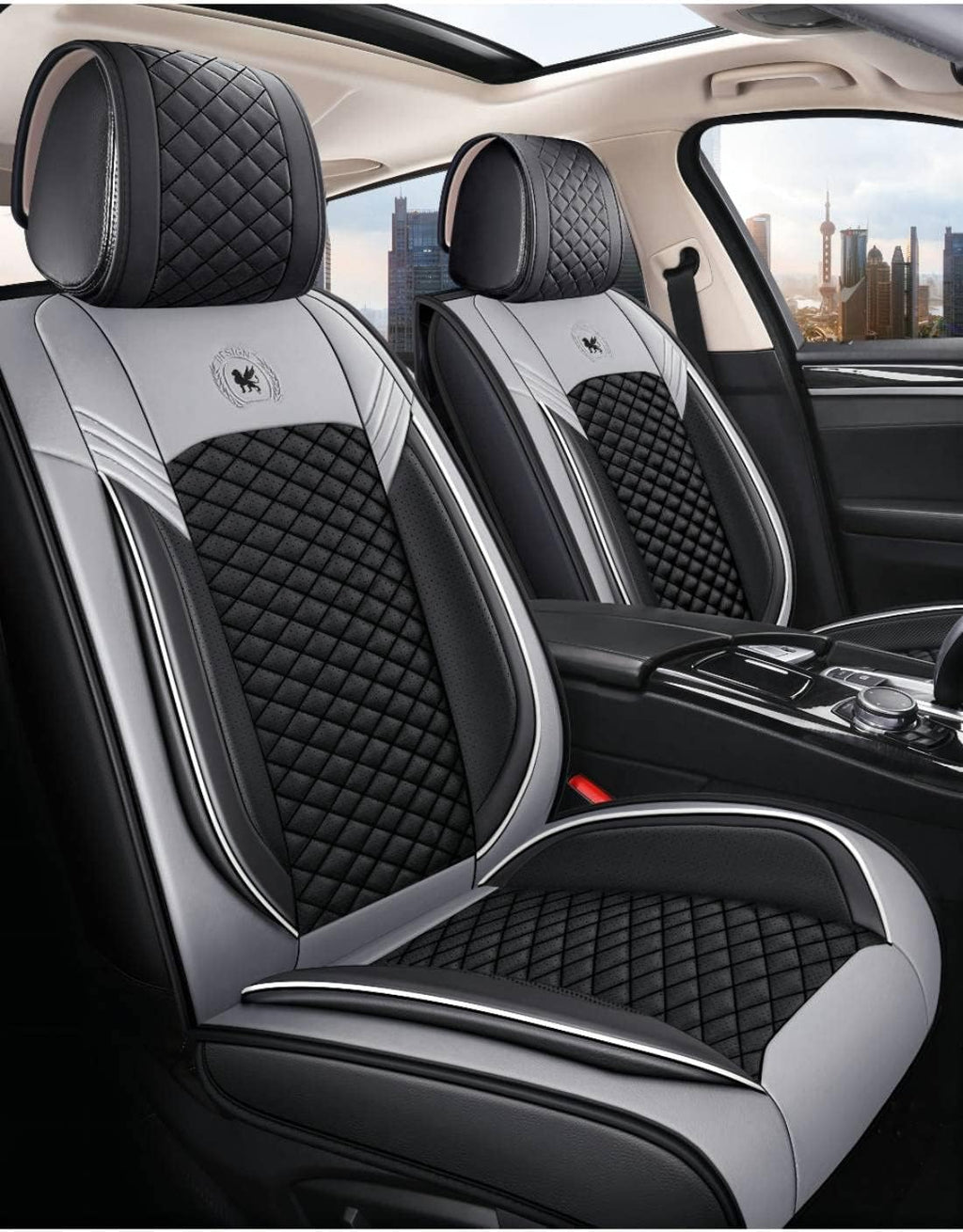 Black & Red Leather Car Seat Covers 5 Seats Full Set N81631