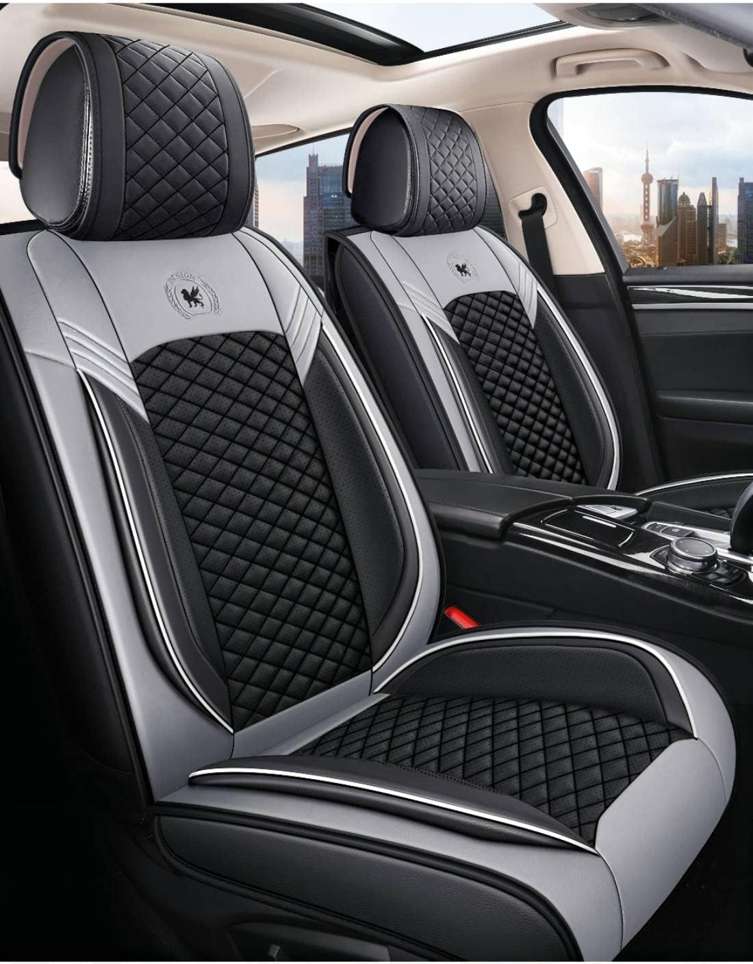 Black & Red Leather Car Seat Covers 5 Seats Full Set N81631