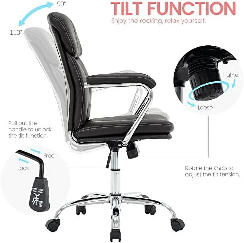 Black Upholstered Mid-Back PU Leather Office Chair with Arms B956
