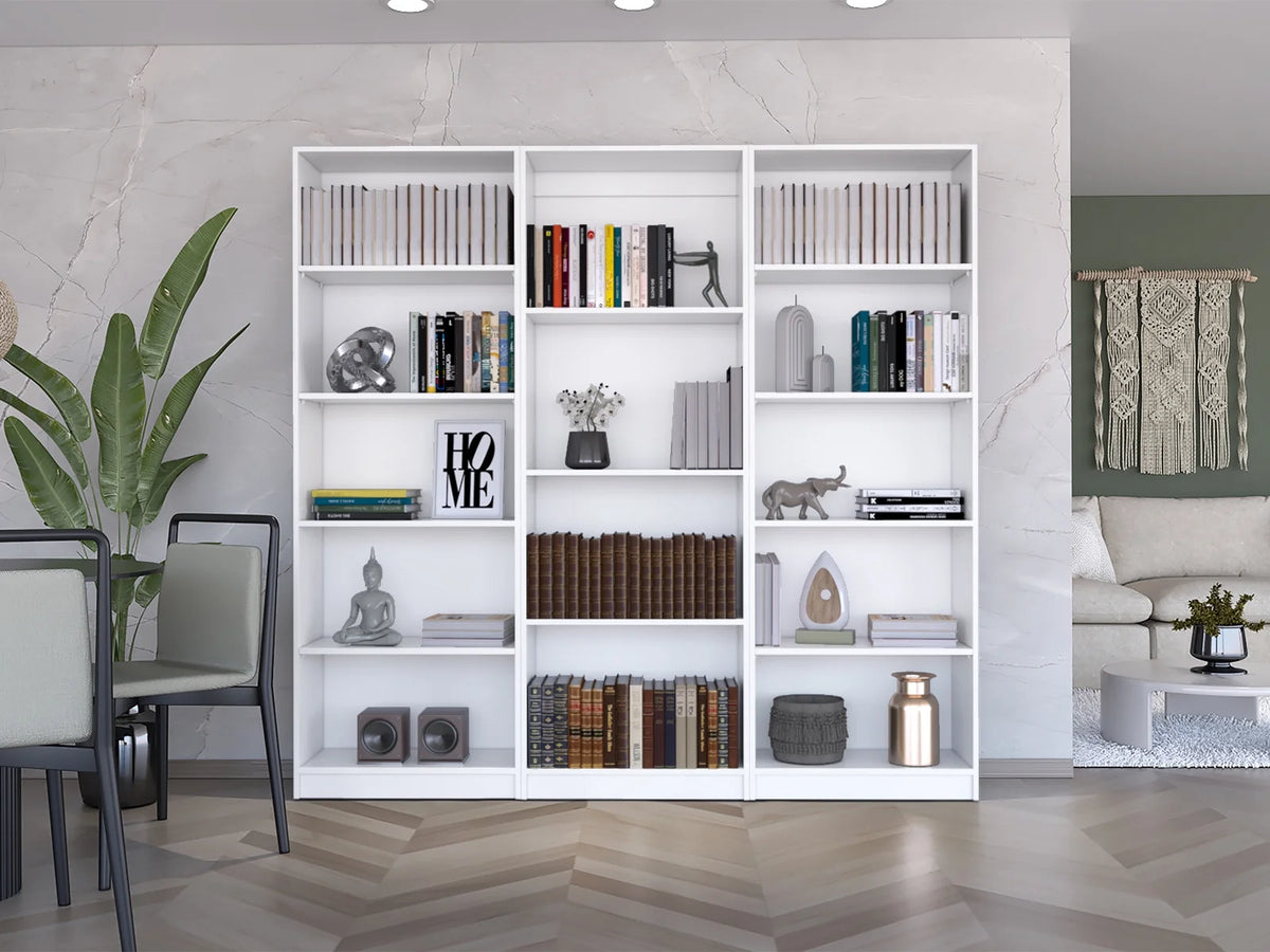 3 Piece Living Room Set with 3 Bookcases, White R101