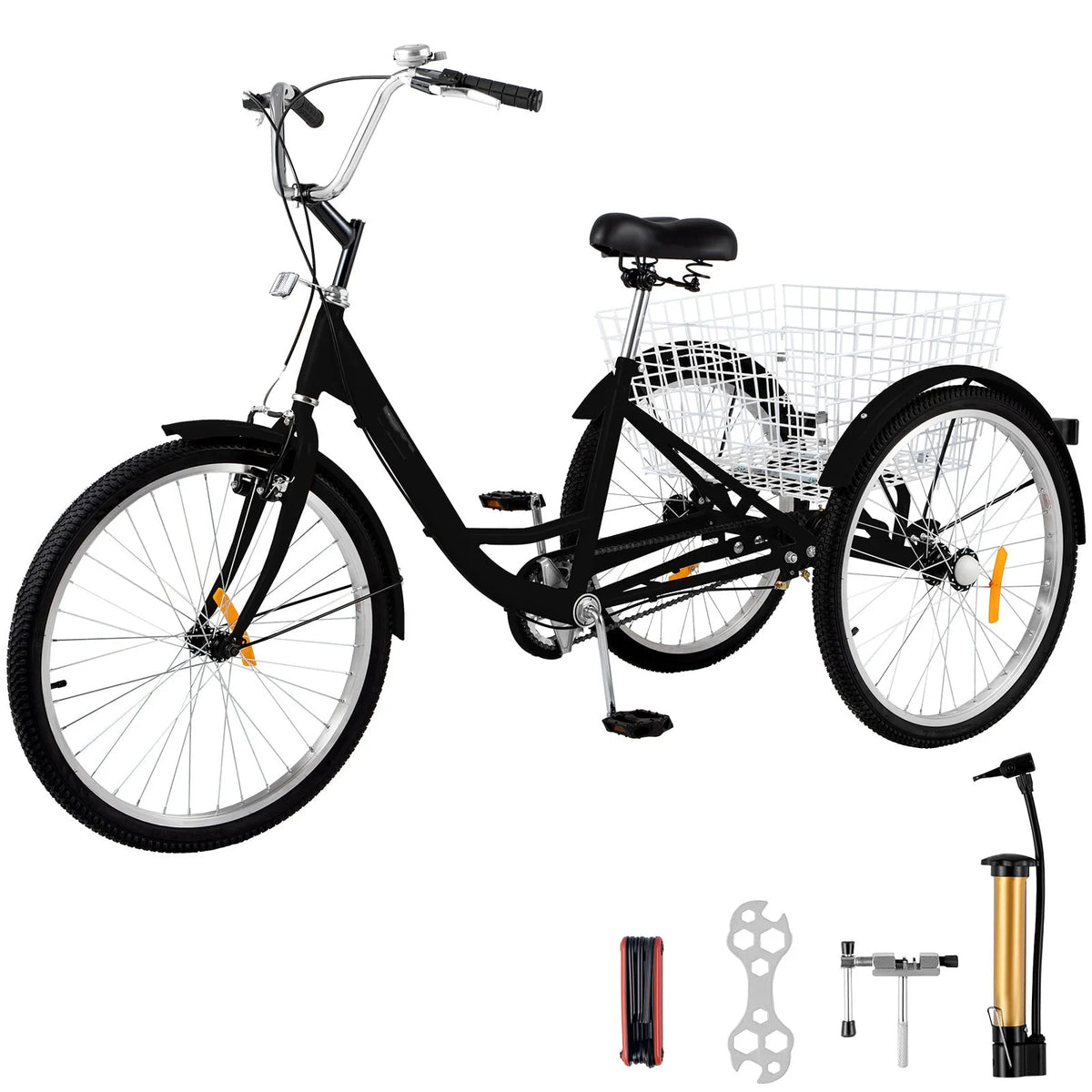 7-Speed 3 Wheel Adult Tricycle 24'' Yellow with Large Basket Z799