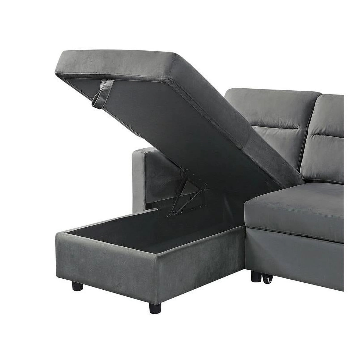 Dark Gray Velvet Reversible Sleeper Sectional with Storage D3960