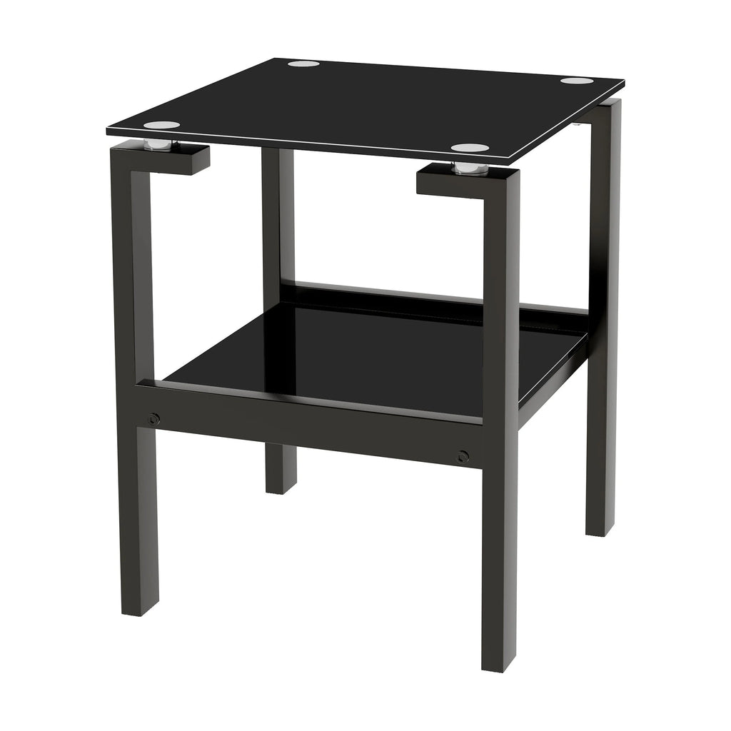 Black Tempered Glass 2-Layer Side Table with Storage Shelf P523