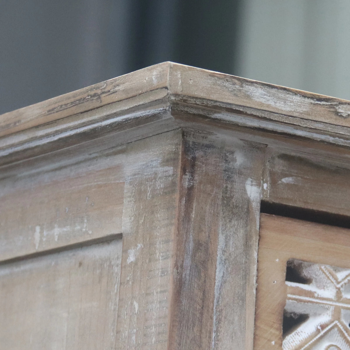 Farmhouse Wood Storage Cabinet with Drawer and Shelf, Antique Brown and White A378