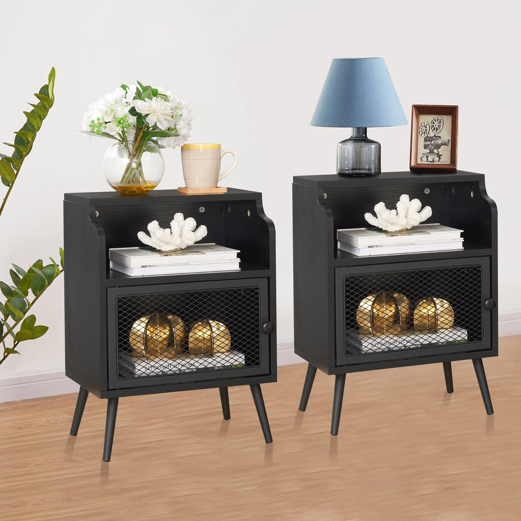 Set of 2 Black Nightstand with Storage Cabinet S843495