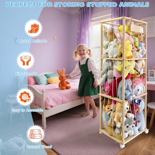 Wooden Stuffed Animal Storage Organizer with Elastic Band R94125