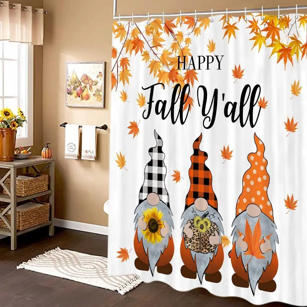 Fall Gnomes Fabric Shower Curtain Set with Hooks 72X72" A531909