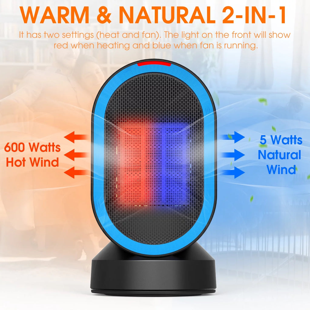 600W PTC Ceramic Space Heater with Oscillation, Black I99928