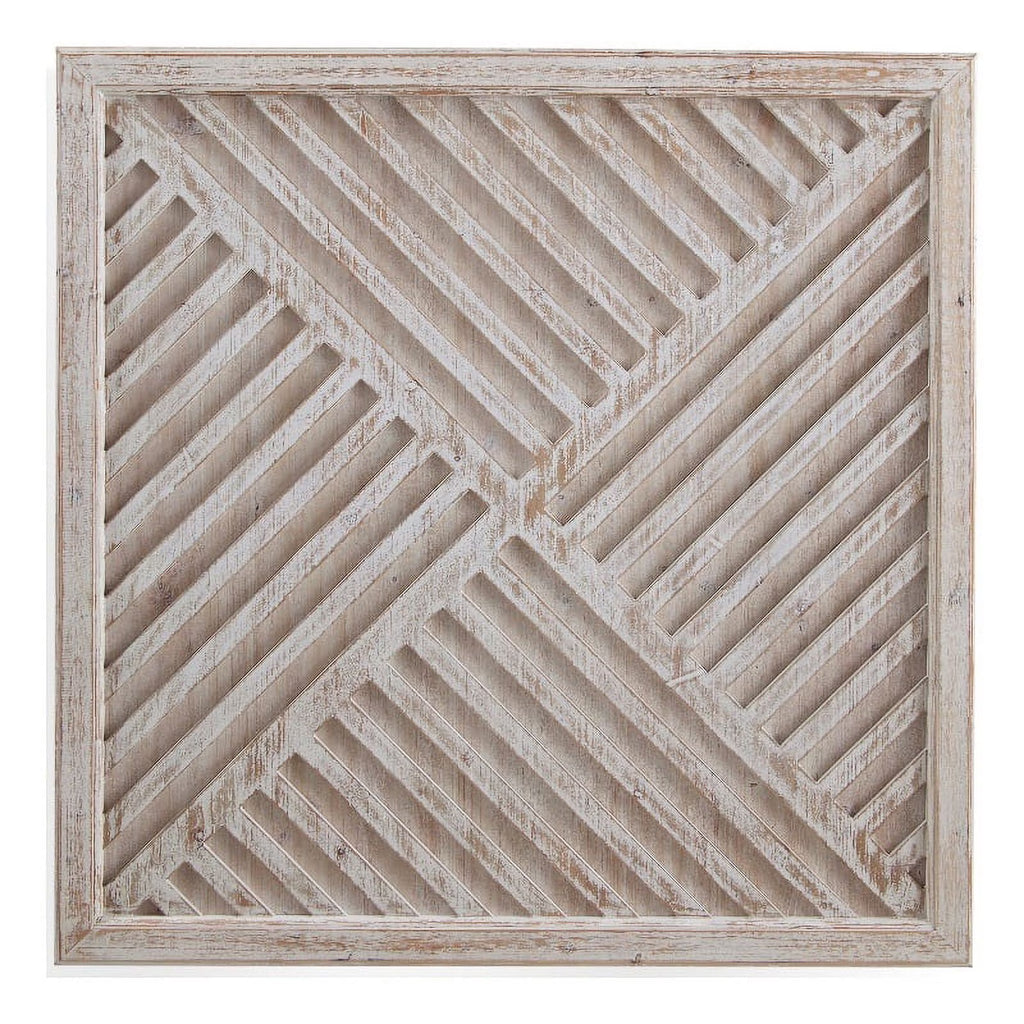 White Washed Fretwork Wood Wall Panel Artwork L104685