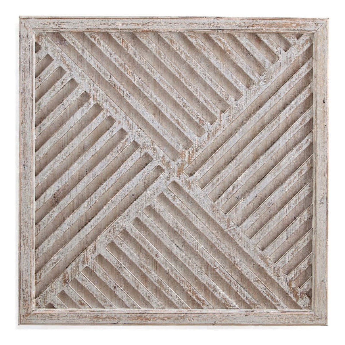 White Washed Fretwork Wood Wall Panel Artwork L104685