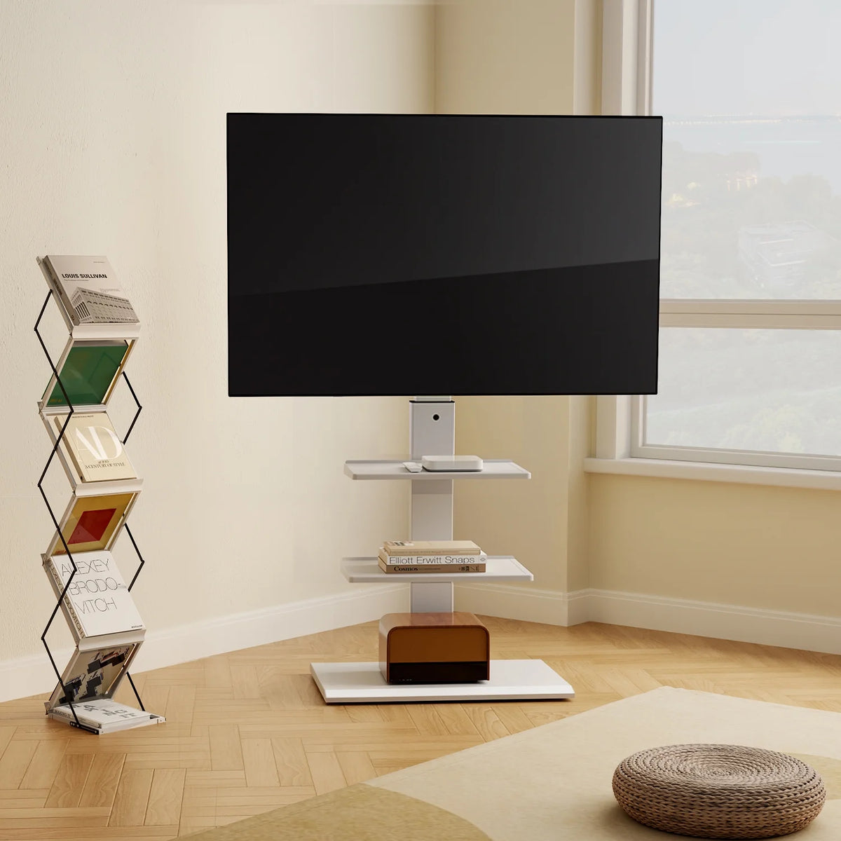 White Floor TV Stand with Mount for 26-65 inch Flat Screen TVs L308