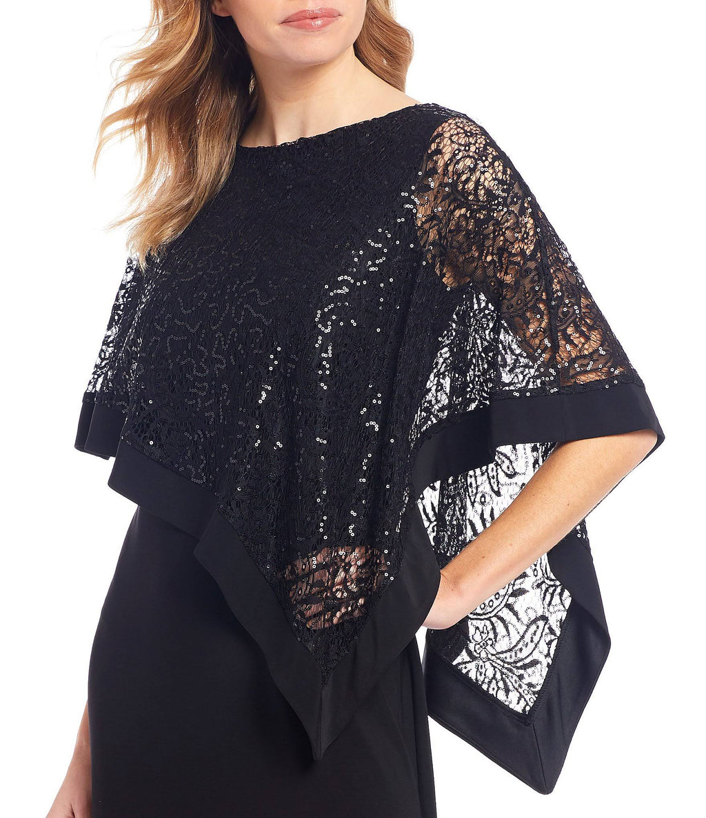 Black Sequined Lace Cape Gown H925