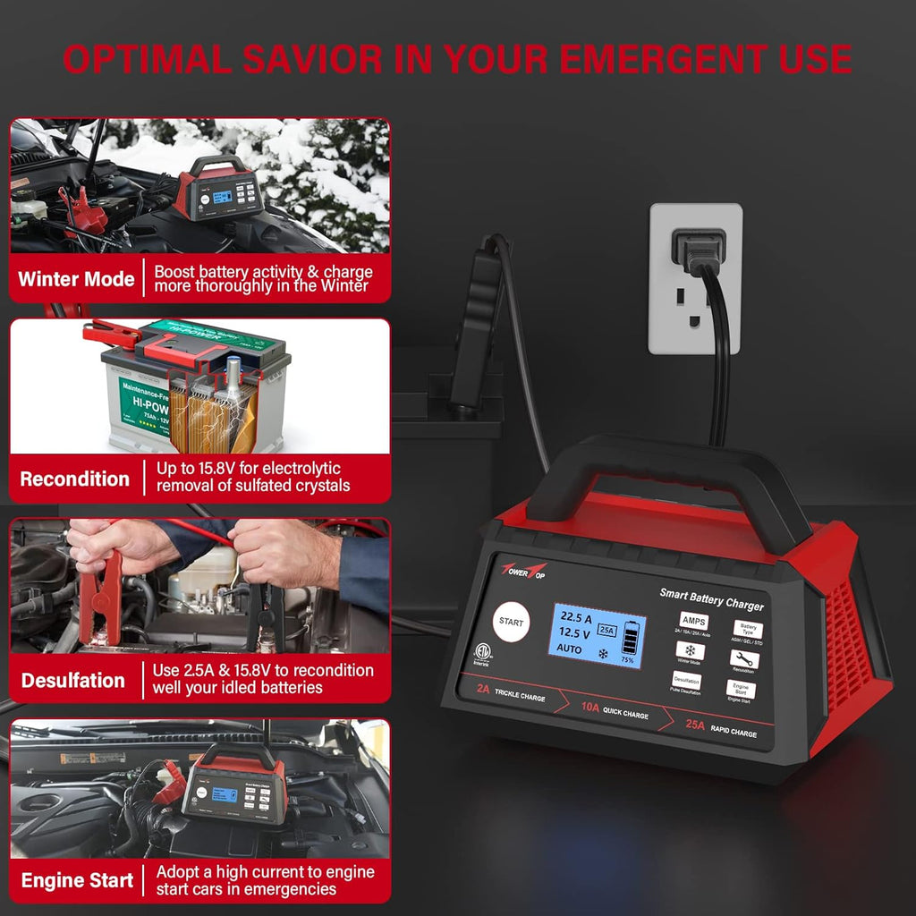 2/10/25Amp 12V Smart Battery Charger with Engine Start A7021