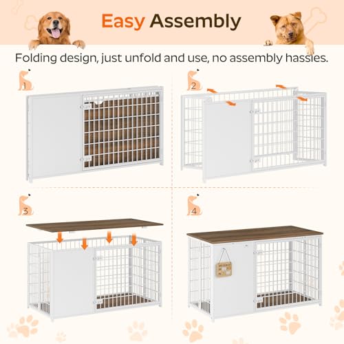 Foldable White and Walnut Wooden Dog Crate Furniture R5668