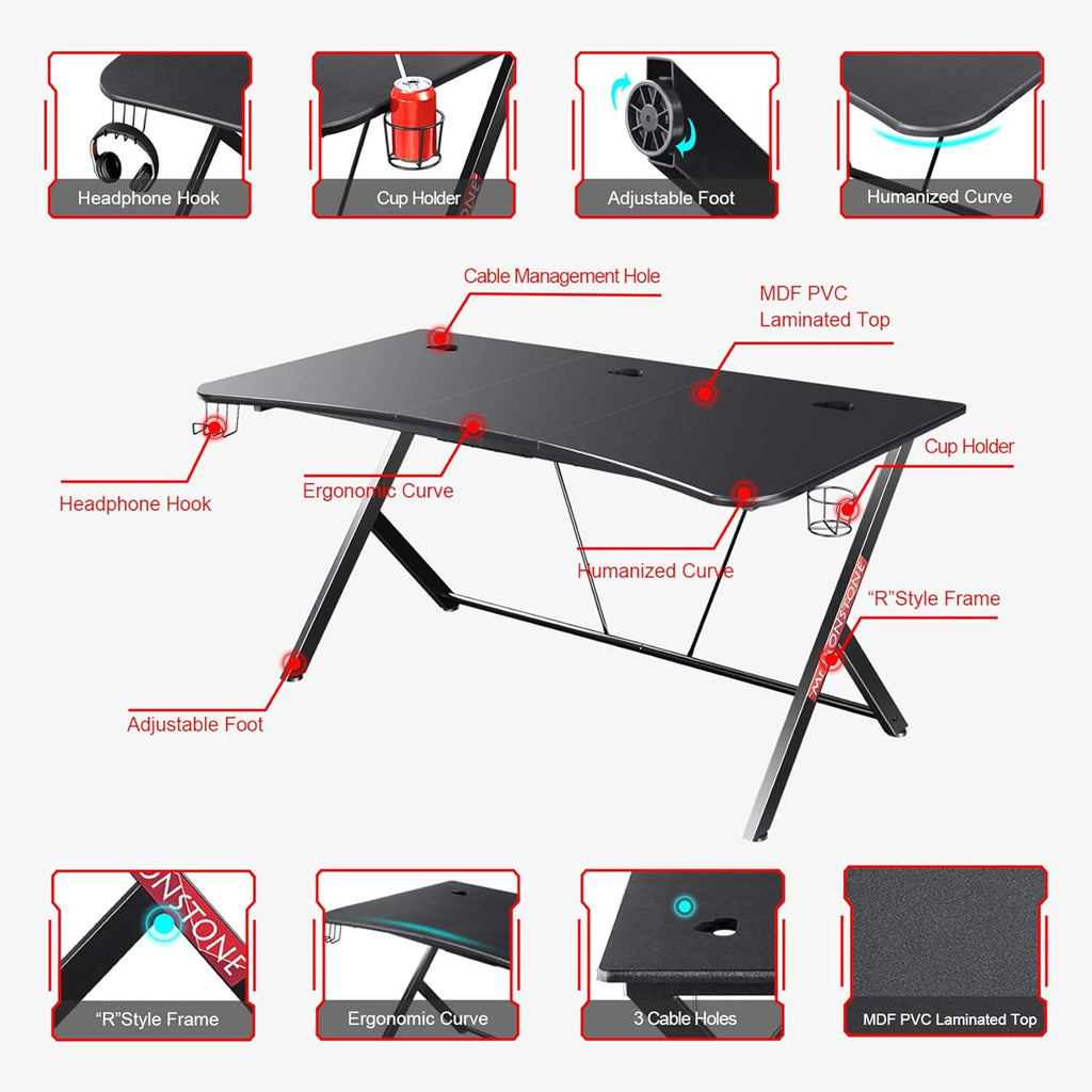 Black 63 W x 32 D Gaming Desk with Cup Holder and Headphone Hook U28924